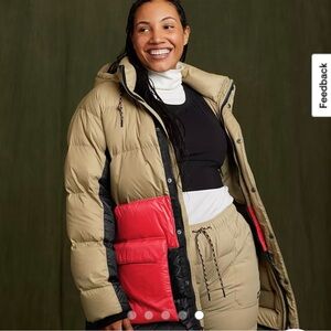 Unisex EB tek down Tan and Red Puffer Jacket Eddie bauer